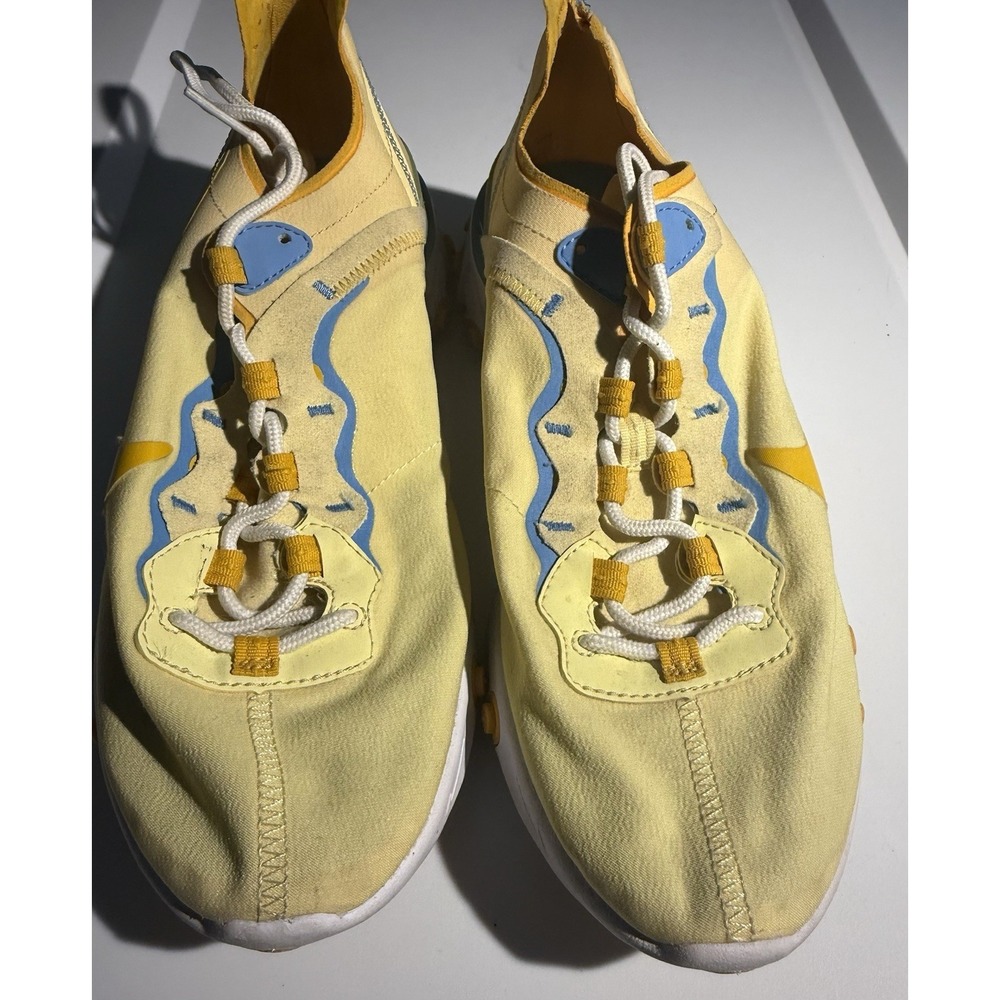 Nike React Element 55 Womens 10 Pale Yellow Gold Blue BQ2728-700 Running Shoes